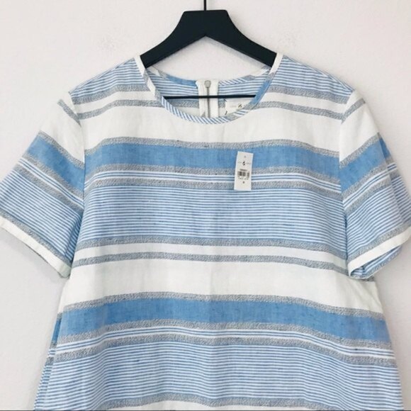 New! Lou & Grey Hacienda Linen Stripes Oversized Boxy Blouse Top - Picture 5 of 12